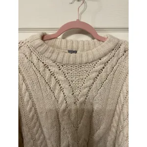 Aerie Cream Cableknit Crewneck Sweater, XS thumbnail 2