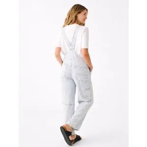 Faherty Topsail Railroad Stripe Overalls Utility Denim Blue White Herringbone S thumbnail 2