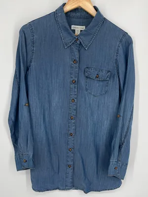 Coldwater Creek Lyocell Chambray Long Sleeve Roll Tab Shirt Women’s Size Small thumbnail 4