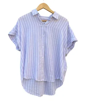 Lola River Women's Large‎ Vintage Lavender Striped High Low Linen Blouse thumbnail 1