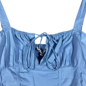 NWT Bailey Rose Corset Solid Crop Top Blue Coquette Smocked Back Size L thumbnail 3