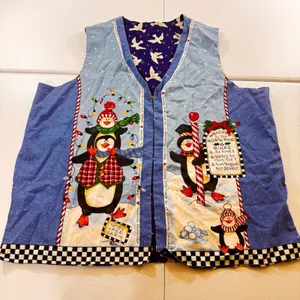VTG handmade xl Penguin‎ Christmas Vest Women Holiday Party Fun Snowman Lights thumbnail 1