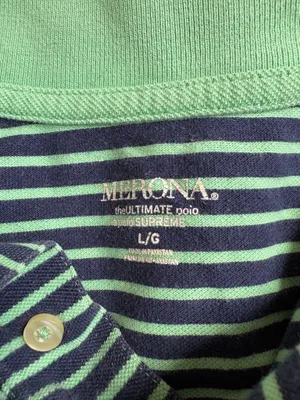 Men's Merona Striped Polo Shirt Size L/G Navy and Green thumbnail 3