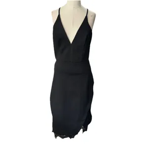ASTR The Label Peeking Lace Plunge V Neck Bodycon Midi Dress Black Womens M thumbnail 14