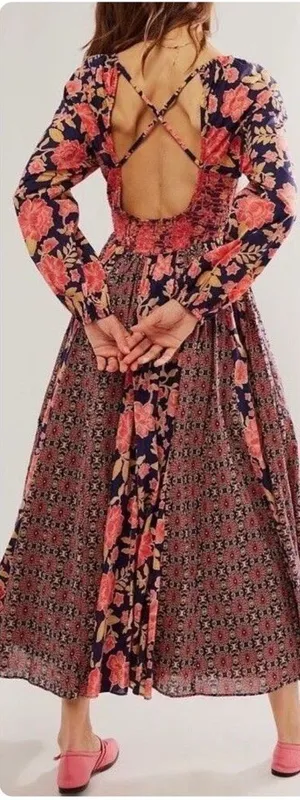 Free People A New Way Maxi Dress Navy Combo thumbnail 1