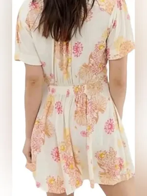Free People Cream Dress with Pink and Yellow Floral Print EUC thumbnail 2