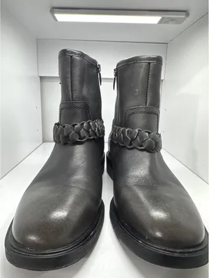 Crown Vintage Black Leather Ankle Boots with Braided Strap thumbnail 2
