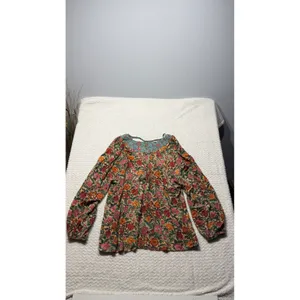 Natural Life Women XL Floral Boho Peasant Blouse V-Neck Long Sleeve Rayon Top thumbnail 3