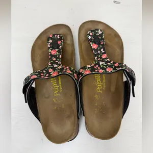 Birkenstock Papillio Black and Pink Floral Sandals with Cork Footbed Sz 6-6.5 thumbnail 5