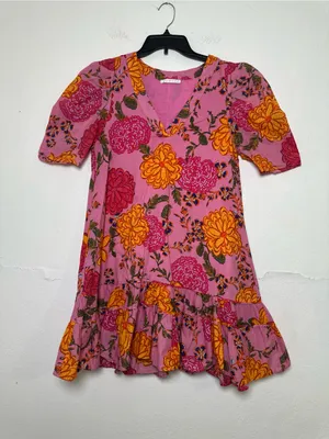 Karlie Women’s M Floral Bubble Sleeve V-Neck Ruffle-Hem Mini Dress with Pockets thumbnail 2