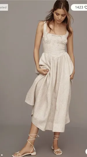Reformation Balia 100% Linen Midi Dress Pockets Smocked Back Sz 4 NWT $298 thumbnail 1