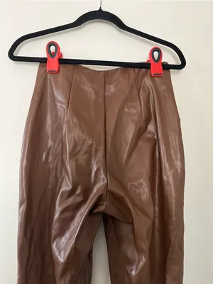 Superdown Chocolate Brown Faux Leather High Rise Pants Small Model Off Duty thumbnail 7