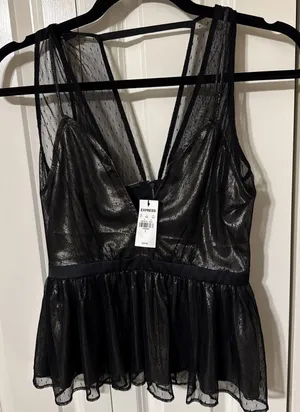 Express Deep V-Neck Metallic Mesh Tank NW Size 0 New Years Eve‎ Holidays thumbnail 1
