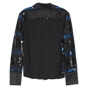 Frank Lyman Y2K Sequin Button Up Top Black Blue Stripe 14 Glam Disco Party Retro thumbnail 4