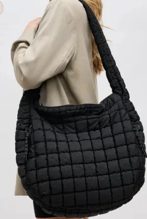 Urban Expression Urban Fit Puffer Expression Urban Quilted Hobo Tote Black thumbnail 2