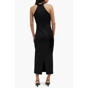 Marcella Sonata‎ Ponte Knit Midi Cocktail Dress Small Black Asymmetric Cutout thumbnail 2