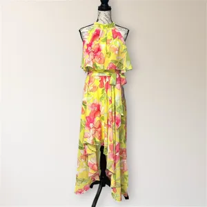Eliza J Yellow Floral Halter High Low Maxi Dress 8‎ Chiffon Wedding Guest Party thumbnail 2