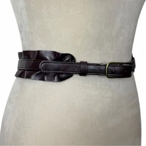 Gap Y2K Faux Leather Brown Ruffle Antique Gold Buckle Belt Women’s Size Medium thumbnail 1