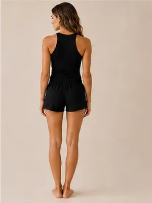 SKIMS Black Micro Ribbed High Neck Halter Luxe Loungewear Tank Top Size Medium thumbnail 3