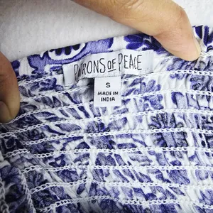 Patrons of Peace 41G Blue White Tile Print Halter Smocked‎ Wide Leg Jumpsuit S thumbnail 3
