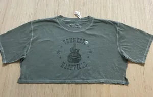 Aeropostale Nashville Tennessee Crop Boyfriend Tee Khaki Green Tee New Medium thumbnail 1