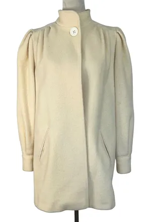 Vintage Michelle Stuart Wool‎ Coat Puff Sleeve Button Front Jacket Cream Mediun thumbnail 1