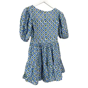 Mille Aneli Blue & Green Block Print Puff Sleeve Mini Dress Size XS thumbnail 10