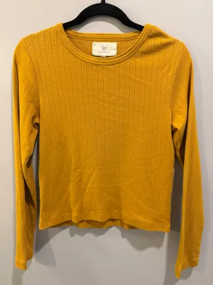 Printfresh Pointelle Long Sleeve Scalloped Collar Pajama Top Goldenrod thumbnail 4