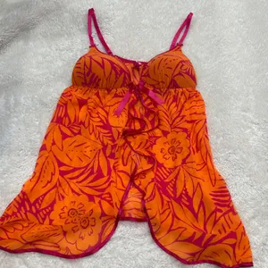 Cosmopolitan Women's Babydoll Slip Sz L Floral Orange Pink Y2K Preppy Sexy Party thumbnail 1