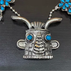 Vintage Kachina Mask Faux Turquoise Southwestern Style Squash Blossom Necklace thumbnail 10