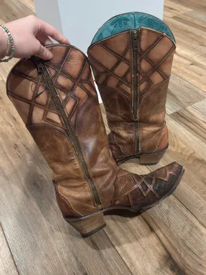 CORRAL Honey Lizard Laser Cut Overlay Lace Up Leather Cowboy Boots | Size 8.5 thumbnail 4