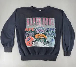 VTG Buffalo Bills Cowboys Super Bowl Crewneck Sz‎ L Distressed Black Lightweight thumbnail 1