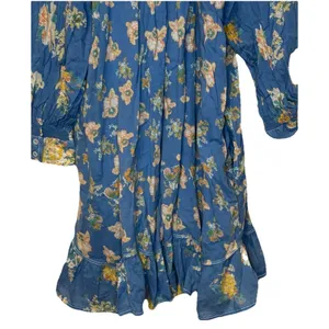Free People Women's Dress Peasant Floral Tassel 3/4 Sleeve Cotton‎ Blue Medium thumbnail 10