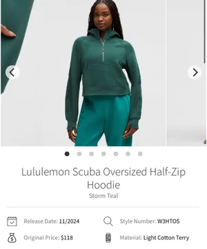 Lululemon Scuba Half-Zip Hoodie M/L Storm Teal Oversized Green thumbnail 6