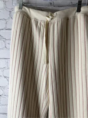 Nwt Aiden Cream Ribbed Lounge Pants with Subtle Tan Pinstripes size medium thumbnail 9