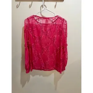 Anthropologie Eva Franco NWT Women Small Pink Sheer Blouse Coquette Chic thumbnail 4