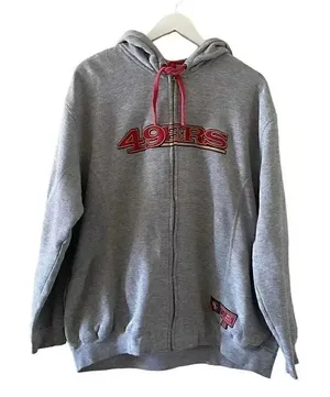 Authentic NFL 49ers Gray Long Sleeves Unisex Hoodie Sweatshirt SZ L #1246 thumbnail 1
