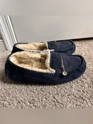 UGG Ansley Charm Loafers Slippers Navy Suede Shearling Size 8 thumbnail 3