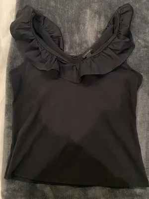 Ann Taylor Black Ruffle Blouse thumbnail 1