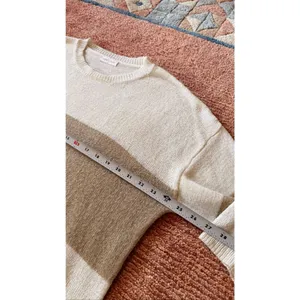 Vestique Striped Knit Sweater Size S Cream Beige Wide Sleeve Soft Cozy thumbnail 4