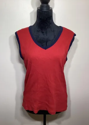 Red and Navy Blue Sleeveless Top Size XL thumbnail 1