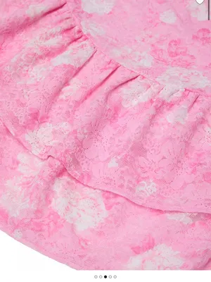 Strapless Pink Floral Ruched Ruffle Mini Dress in Everblooming Pink thumbnail 3