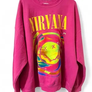 Nirvana Smiley Face Sweatshirt; Nirvana Aesthetic Pink Rainbow Unisex Sweatshirt thumbnail 3