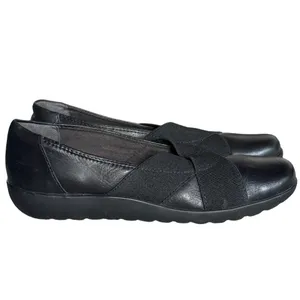 Clarks Collection 8 Medora Jem Black Leather Crisscross Slip On Loafers Flats thumbnail 3