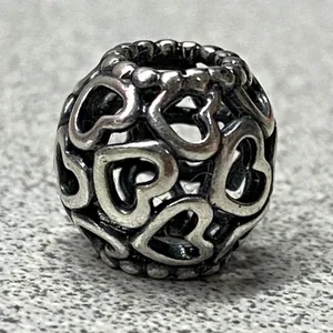 Authentic Pandora 925 Silver Openwork Hearts Bead Charm Jewelry Making thumbnail 3