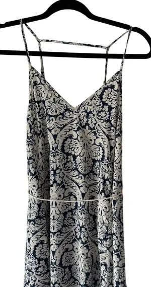 Hanalulu Wahine Navy White‎ Floral Maxi Dress Med Rayon Strappy Vacation thumbnail 1