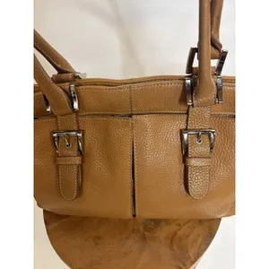 Tignanello Tan Pebbled Leather Shoulder Bag Buckle Detail Tote Cognac thumbnail 3