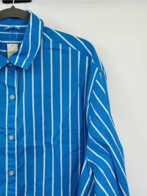 Aerie Good Day Button‎ Down Shirt Large Blue Striped Oversized Cotton thumbnail 6