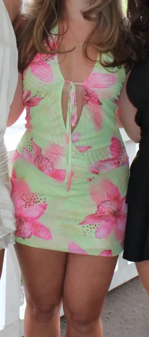 Amazon Pink and green floral halter top mini dress thumbnail 1