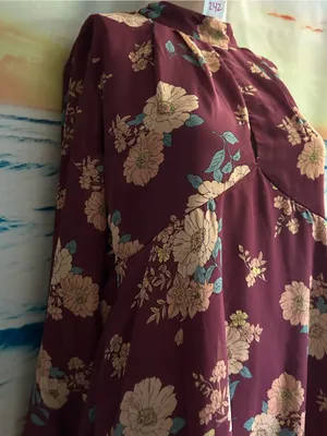 Bailey Blue Women’s Floral High-Neck A-Line Dress Burgundy & Pink Floral LG thumbnail 5